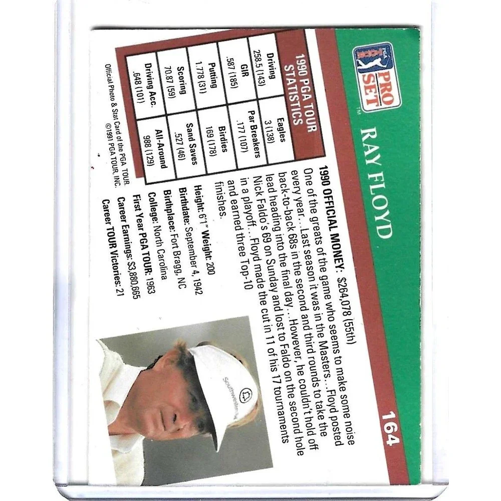 1991 Pro Set Golf Card #164 Raymond Floyd Signed Hall of Famer PGA Autograph